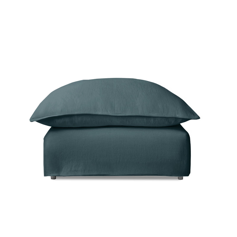 Coco Footstool with Knife Edge cushion in Midnight Linen - Hand Made in USA