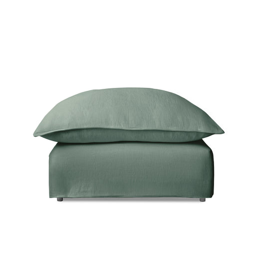 Coco Footstool with Knife Edge cushion in Mineral Linen - Hand Made in USA