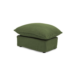 Coco Footstool with Self Piped Knife Edge cushion in Cotton Linen Evergreen - Hand Made in USA