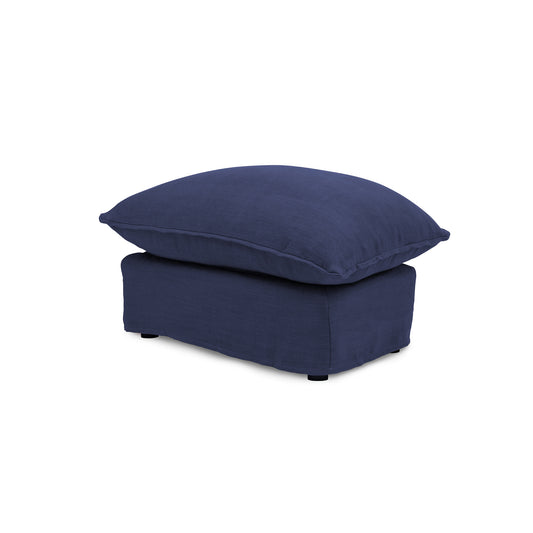Coco Footstool with Self Piped Knife Edge cushion in Cotton Linen Inkspot - Hand Made in USA
