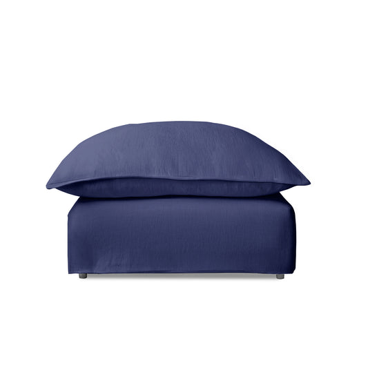 Coco Footstool with Self Piped Knife Edge cushion in Cotton Linen Inkspot - Hand Made in USA