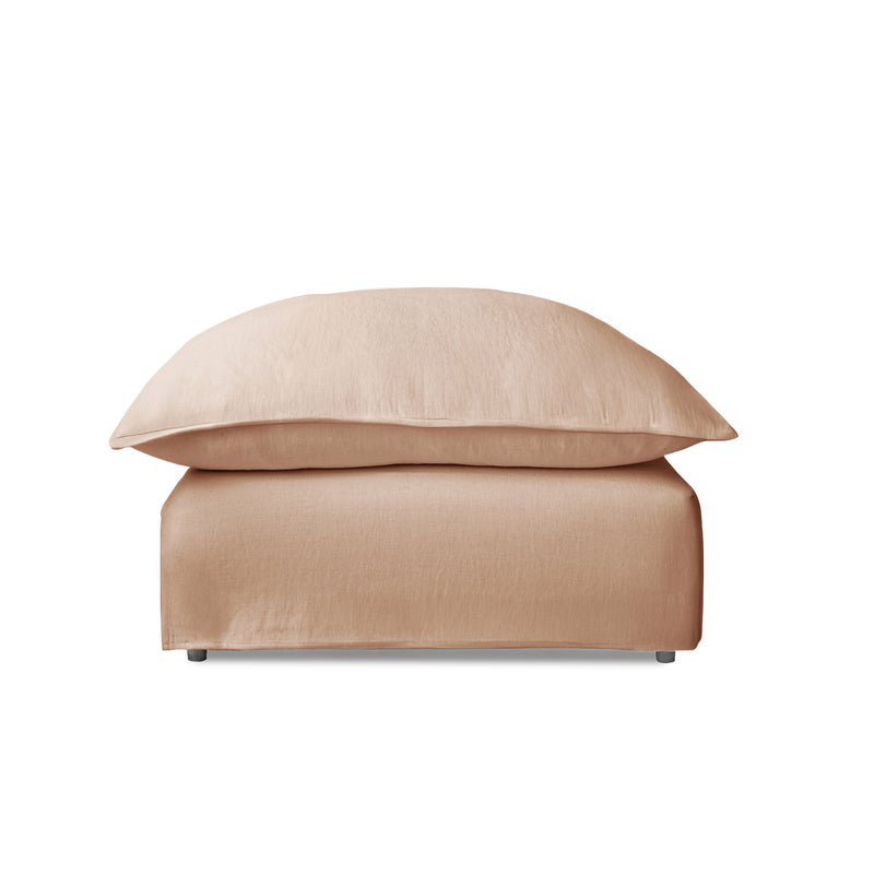 Coco Footstool with Self Piped Knife Edge cushion in Cotton Linen Rosedale - Hand Made in USA