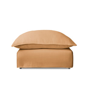 Coco Footstool with Self Piped Knife Edge cushion in Cotton Linen Sunflower - Hand Made in USA