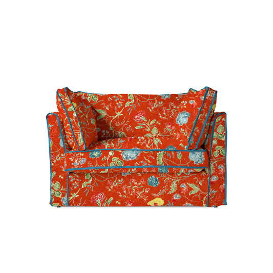 Coco Loveseat with Contrast Welt Box Edge cushions in Wildwood Pumpkin - Hand Made in USA