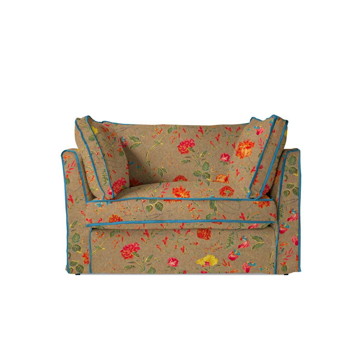 Coco Loveseat with Contrast Welt Box Edge cushions in Wildwood Twig - Hand Made in USA