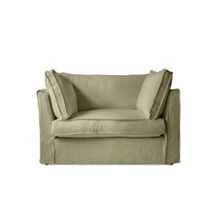 Coco Loveseat with Self Piped Box Edge Cushion in Natural Linen - Hand Made in USA