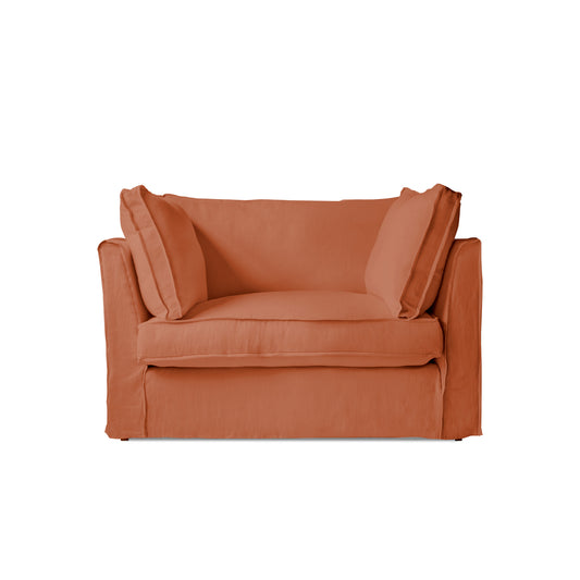 Coco Loveseat with Box Edge Cushion in Cayenne Linen - Hand Made in USA