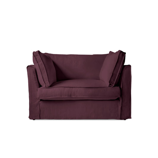 Coco Loveseat with Box Edge Cushion in Damson Linen - Hand Made in USA