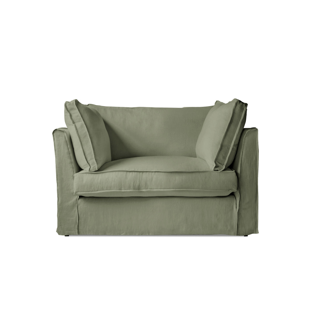 Coco Loveseat with Box Edge Cushion in Hemp Linen - Hand Made in USA