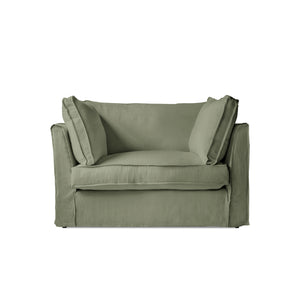 Coco Loveseat with Box Edge Cushion in Hemp Linen - Hand Made in USA