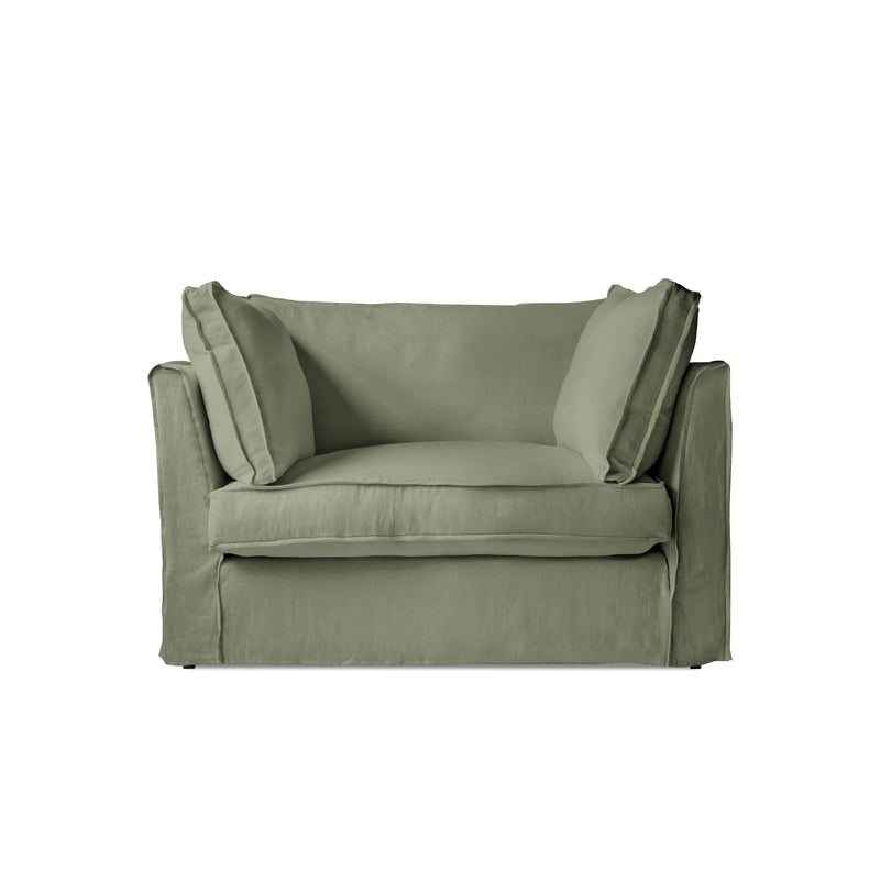 Coco Loveseat with Box Edge Cushion in Hemp Linen - Hand Made in USA