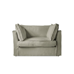 Coco Loveseat with Box Edge Cushion in Ivory Linen - Hand Made in USA