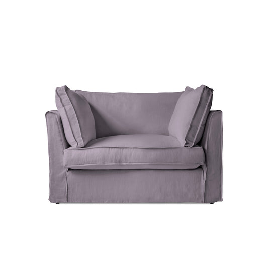 Coco Loveseat with Box Edge Cushion in Lilac Linen - Hand Made in USA