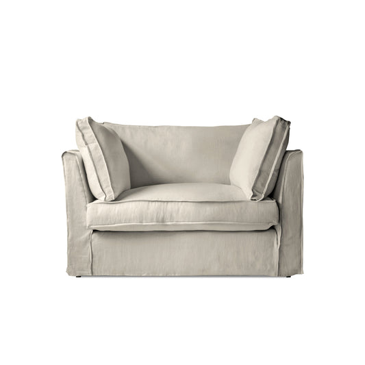 Coco Loveseat with Box Edge Cushion in Pearl Grey Linen - Hand Made in USA