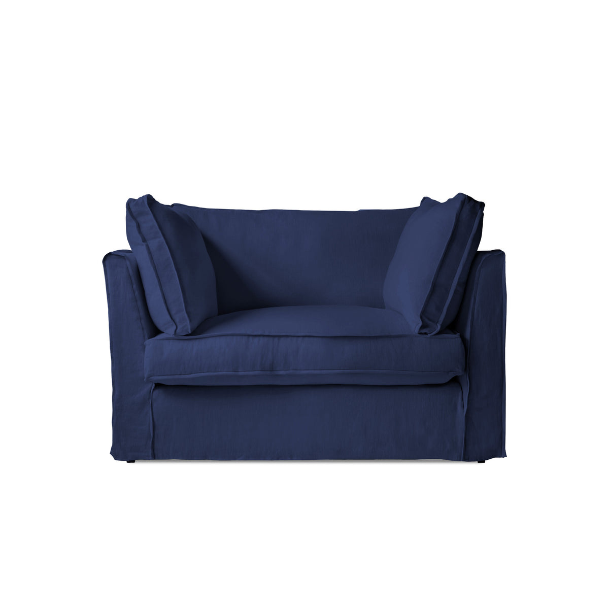 Coco Loveseat with Self Piped Box Edge cushion in Cotton Linen Inkspot - Hand Made in USA