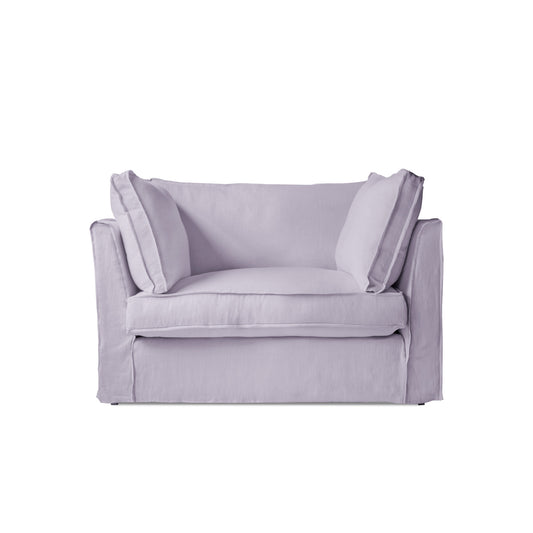 Coco Loveseat with Self Piped Box Edge cushion in Cotton Linen Sea Salt - Hand Made in USA