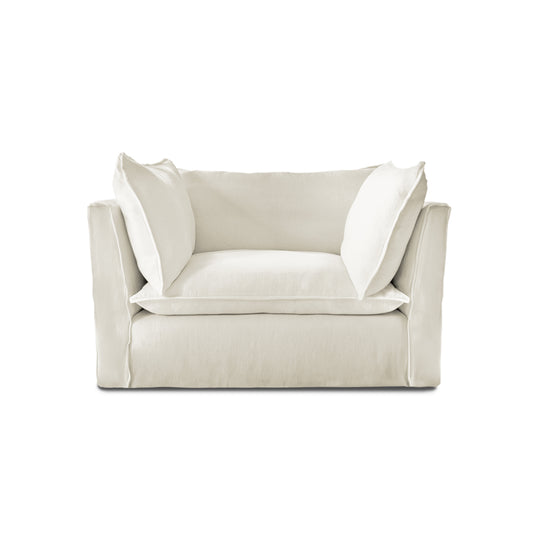 Coco Loveseat with Self Piped Knife Edge cushion in Cotton Linen Cool Coconut - Hand Made in USA