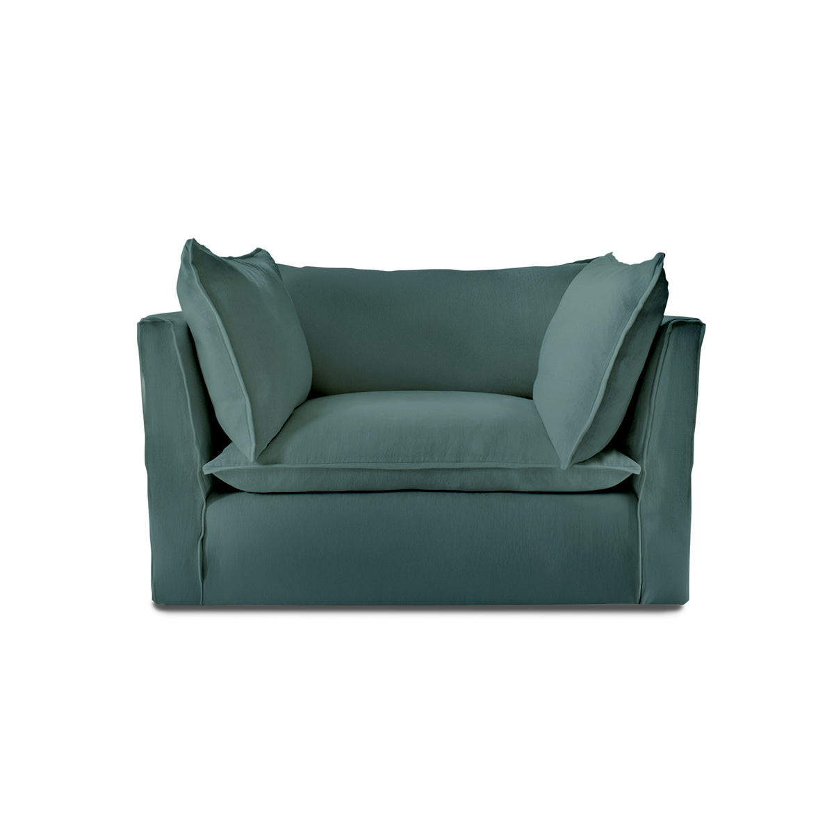Coco Loveseat with Knife Edge Cushion in Cerulean Linen - Hand Made in USA