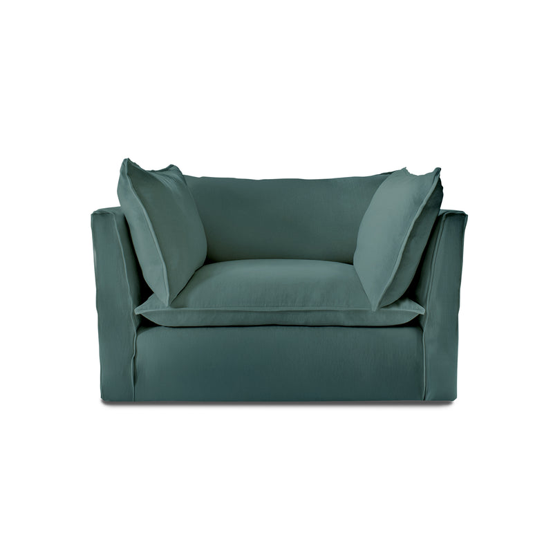 Coco Loveseat with Knife Edge Cushion in Cerulean Linen - Hand Made in USA
