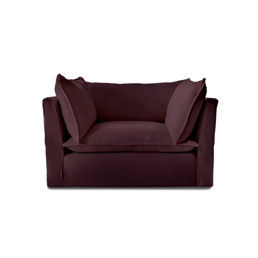 Coco Loveseat with Knife Edge Cushion in Damson Linen - Hand Made in USA