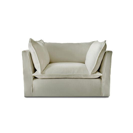 Coco Loveseat with Knife Edge Cushion in Dove Linen - Hand Made in USA