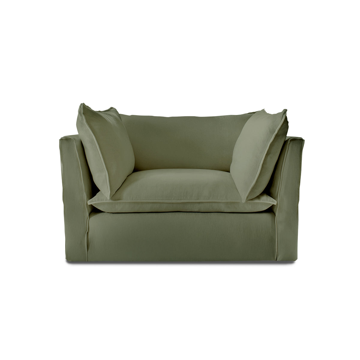 Coco Loveseat with Self Piped Knife Edge Cushion in Hemp Linen - Hand Made in USA