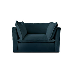 Coco Loveseat with Self Piped Knife Edge Cushion in Indigo Linen - Hand Made in USA