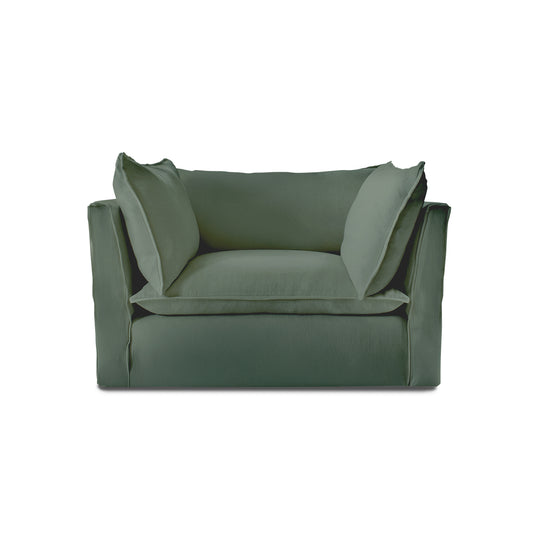 Coco Loveseat with Knife Edge Cushion in Mineral Linen - Hand Made in USA