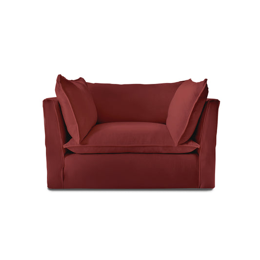Coco Loveseat with Knife Edge Cushion in Rouge Linen - Hand Made in USA