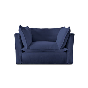 Coco Loveseat with Self Piped Knife Edge cushion in Cotton Linen Inkspot - Hand Made in USA
