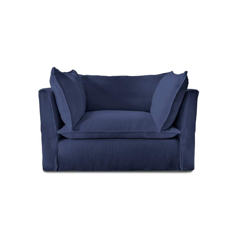Coco Loveseat with Self Piped Knife Edge cushion in Cotton Linen Inkspot - Hand Made in USA