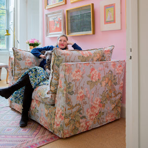 Coco Loveseat with Self Piped Knife Edge cushion in Andrew Martin Midsummer Sky - Hand Made in USA