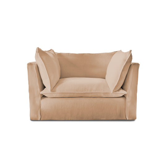 Coco Loveseat with Self Piped Knife Edge cushion in Cotton Linen Rosedale - Hand Made in USA