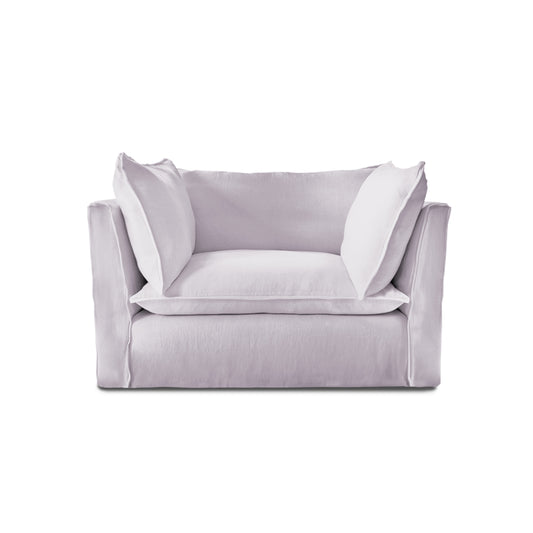 Coco Loveseat with Self Piped Knife Edge cushion in Cotton Linen Sea Salt - Hand Made in USA