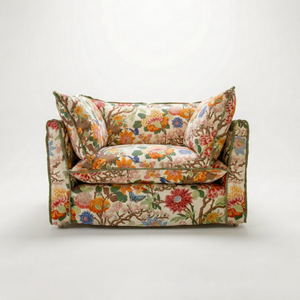 Coco Loveseat with Contrast Welt Knife Edge cushion in GP & J Baker Magnolia Cream Blue  - Hand Made in USA