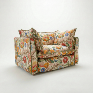 Coco Loveseat with Contrast Welt Knife Edge cushion in GP & J Baker Magnolia Cream Blue  - Hand Made in USA