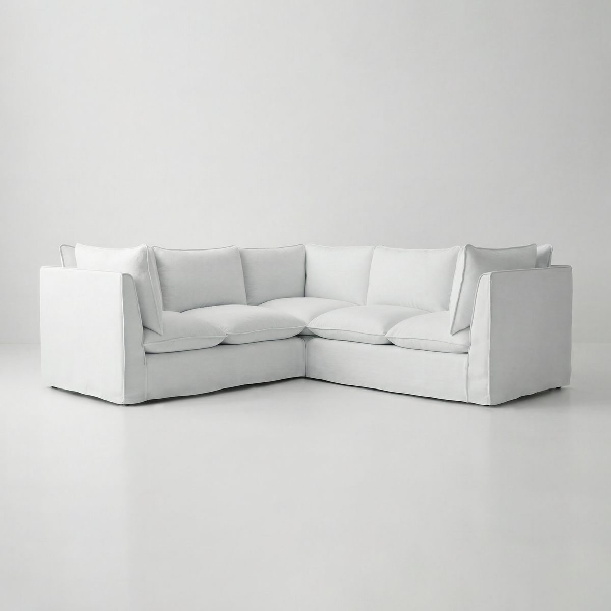 Coco 3x3 Sectional Sofa in Cotton Linen Snow Drop - Hand Made in USA - Workshop Restored