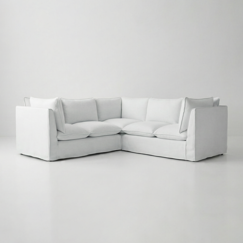 Coco 3x3 Sectional Sofa in Cotton Linen Snow Drop - Hand Made in USA