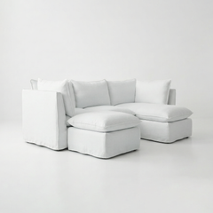 Coco L-Shaped Sofa with Chaise and Footstool in Customer's Own Material - Handmade to Order in the USA