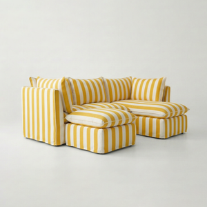 Coco L-Shaped Sofa with Chaise and Footstool in Customer's Own Material - Handmade to Order in the USA