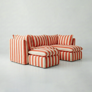 Coco L-Shaped Sofa with Chaise and Footstool in Customer's Own Material - Handmade to Order in the USA
