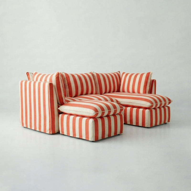 Coco L-Shaped Sofa with Chaise and Footstool in Customer's Own Material - Handmade to Order in the USA