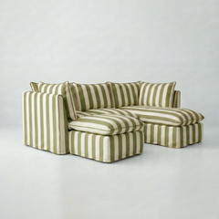 Coco L-Shaped Sofa with Chaise and Footstool in Customer's Own Material - Handmade to Order in the USA