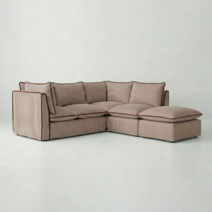 Coco L-Shaped Sofa with Footstool in Customer's Own Material - Handmade to Order in the USA