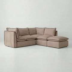Coco L-Shaped Sofa with Footstool in Customer's Own Material - Handmade to Order in the USA