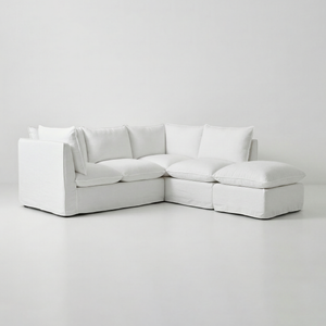 Coco L-Shaped Sofa with Footstool in Customer's Own Material - Handmade to Order in the USA