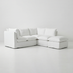Coco L-Shaped Sofa with Footstool in Customer's Own Material - Handmade to Order in the USA