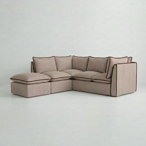 Coco L-Shaped Sofa with Footstool in Customer's Own Material - Handmade to Order in the USA