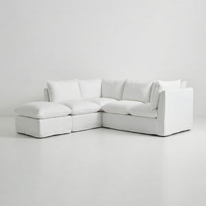 Coco L-Shaped Sofa with Footstool in Customer's Own Material - Handmade to Order in the USA