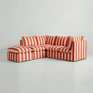 Coco L-Shaped Sofa with Footstool in Customer's Own Material - Handmade to Order in the USA